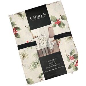 Ralph Lauren Christmas Tablecloth Cotton 60 X 84 Holiday Pine Cones White Green